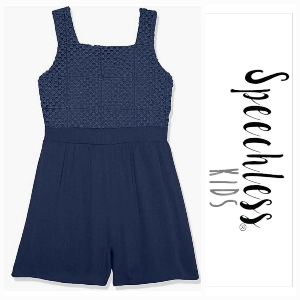NWT Speechless Kids Navy Macrame Romper ~L